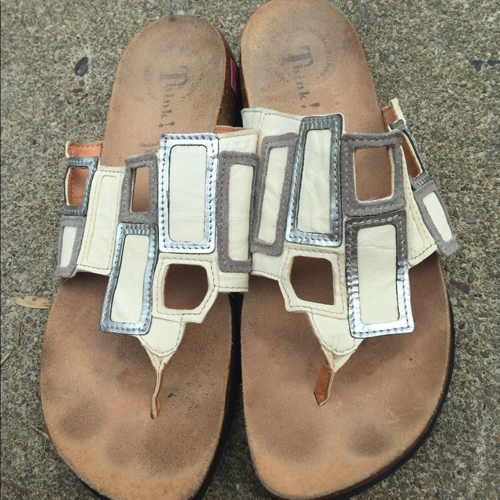 Think Leather Sandals Beige Silver & Grey 11/41